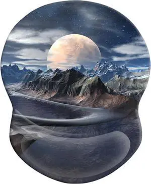 Ergonomic Mouse Pad with Support Pain Relief Wrist Rest Non-Slip PU Base for Home Office Working Studying Gaming (Aesthetic Moon)