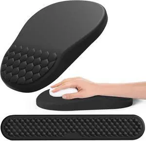 Ergonomic Mouse Pad and Keyboard Wrist Rest with Massage Design Space-Saving Mouse Pad Wrist Support Memory Foam Wrist Rest with Non-Slip PU Base for Computer Desk Black