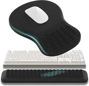 Ergonomic Mouse Pad and Keyboard Wrist Rest Set Super Soft Memory Foam Desk Wrist Support for Computer Keyboard Non-Slip Arm Palm Rests Cushion for Typing Gaming Office Laptop Mac (Black)