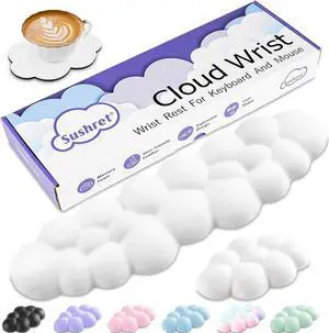 Cloud Wrist Rest Keyboard Cloud Keyboard Wrist Pad Set with PU Leather Memory Foam Cute Arm Rest for Palm Support PC/Gaming Desk Accessories/Office Setup/Computer Hand Cushion - White
