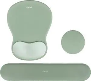 Wrist Rest Support for Mouse Pad&Keyboard Set Curved Ergonomic Mousepad&Coaster Non-Slip Base Home/Office Pain Relief&Easy Typing Cushion with Soft Cloth&Concave Memory Foam Green