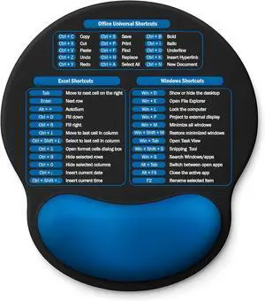 Mouse Pad with Wrist Rest - Ergonomic Memory Foam Support Small Cute Excel Cheat Sheet Mousepad with Windows & Office Shortcuts Non-Slip PU Base for Computer Desk Laptop Travel Black Blue