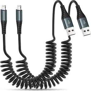 Coiled Lightning Cable 3FT 2 Pack MFi Certified Car iPhone Charger CableUSB to Lightning Cable Compatible with iPhone 14/13/12/11 Pro Max/XS Max/XR/X/8/7/iPad