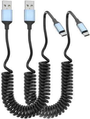 Coiled USB C Cable 2Pack Retractable 3ft USB Type C Charger Cable  CarPlay Fast Charging iPhone 16 Car Charger Cord Compatible with iPhone 16/15 Series  Galaxy S23 Google Pixel