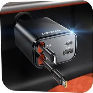 [2025 Upgraded] Retractable Car Charger 69W Car Phone Charger with Cables Fast Charging Gifts for Men Women Car Accessories for iPhone 16 15 14 13 12  Black