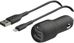 24-Watt Dual USB Car Charger - 2 12W USB-A Ports with Lightning Cable - Fast Charging for  iPhone  Galaxy AirPods & More - USB-C Charger