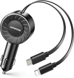 Retractable Car Charger with Retractable Cords Small Fast Charge Retractable Car Phone Charger for iPhone and Android Compatible with iPhone 16/15/14/13/12/11 Pro Max
