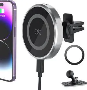 Magnetic Wireless Car Charger 15W Super Fast Charging Magsafe Car Mount Charger for iPhone 16/15/14/13/12 /Pro/Max/Plus/Mini Stick on Dashboard/Clip to Air Vent Phone Holder Mount