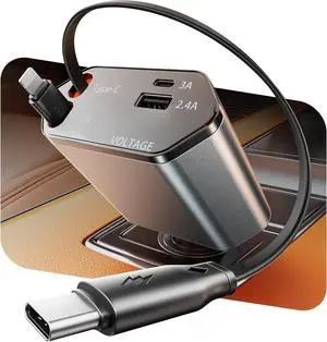 100W Retractable Car Charger 4-in-1 Fast Car Phone Charger Featuring a 2.6ft Retractable Cord with Lightning and USB-C Cable Car Charger Adapters Compatible All Other Phone Models (Silver)