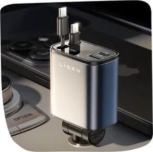 Retractable Car Charger USB Cwith Dual Type C Cables 69W for iPhone 16 USB C Car Charger Adapter Fast Charging Compatible with iPhone 16 15 Pro Max  Galaxy S25/S24 Android