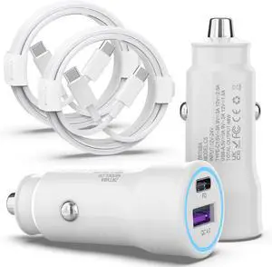 iPhone 16 Car Charger - 2Pack 48W PD&QC4.0 Dual Port USB C Car Charger Adapter with USB C to C Cable for iPhone 16/15 Series  Galaxy Series iPad Pro AirPods Pixel and More