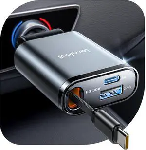 Retractable Car Charger USB C Fast Charging [Ultra-Compact 75% Less Space] 57W Type C Car Phone Charger fit iPhone 16 16e 15 Pro Max Plus Galaxy S25 S24 Ultra Pixel Android