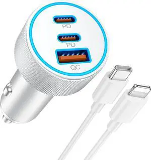 [MFi Certified] iPhone Fast Car Charger 3-Port 67W USB C Car Charger Super Fast Charging Cigarette Lighter Adapter with 3FT USB-C to Lightning Cable for iPhone 14/13/12/11/Pro Max/XS/XR/X/SE iPad