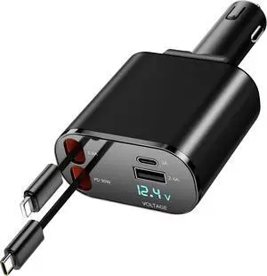 Retractable Car Charger 4 in 1 Fast Car Charging 60W Compatible for iPhone 16 Car Travel Essentials Charger Women Men for Gifts USB C Car Honda Civic Accessories Adapter Compatible for iPhone 16 15