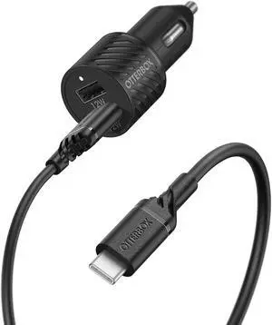 Dual USB-A Port Car Charger + USB-A to USB-C Cable - Black - 24W - 3.3FT - Black