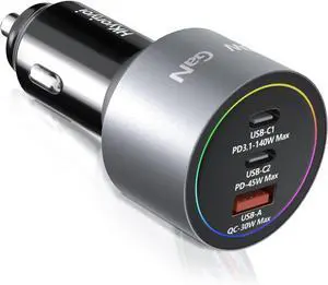 175W Car Charger Adapter Super Fast Charging PD3.1 140W/PD3.0 100W PPS45W QC3.0+PD 35W PPS25W+30W for iPhone 16 15 14 Max  Galaxy S24/23/22 iPad MacBook Pro Air Type-C Laptop Pixel