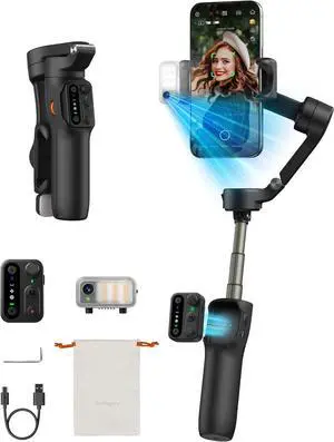 Hohem iSteady V3 Gimbal Stabilizer for Smartphone 3-Axis Stabilization with AI Tracker Detachable Remote Control Built-in Extension Rod and Tripod Portable and Foldable Video Recording Black