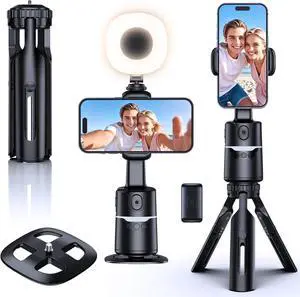 Auto Face Tracking Tripod with Adjustable Desk Tripod 360° Rotating vlogging kit for iPhone with Remote & Gesture Control Rechargeable Selfie Fill Light No App Required
