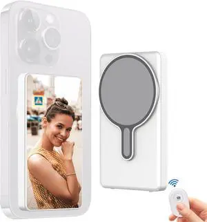 Phone Vlog Selfie Monitor Screen Magnetic Mount Wireless Connection with Remote Control 1080P Wireless Recording Rear Camera for Selfie Vlog Live Stream Compatible with iPhone/Android(White)