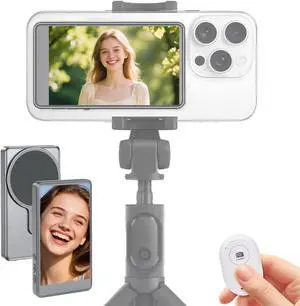 Phone Vlog Selfie Monitor Screen Magnetic Vlog Selfie Monitor Screen with Remote Control Wireless Back Camera Monitor for Vlog Live Stream TikTok YouTube Compatible with iPhone & Android (Grey)