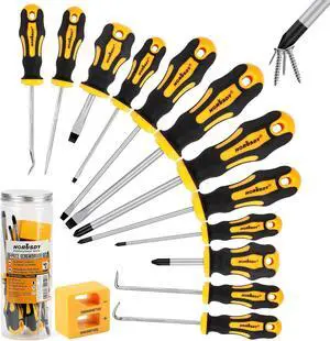 13-Pieces Screwdriver Set Magnetic 4 Phillips and 4 Flat Head Tips and Precision Automotive Hook Set for Fastening and Loosening Seized
