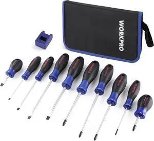 10-Piece Magnetic Screwdriver Set with Pouch Phillips Slotted Flat Head Screwdriver Include Magnetizer Screwdriver with Non-Slip Grip for Home Repair and DIY Projects