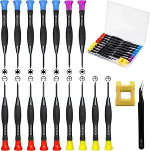 18PCS Mini Precision Screwdriver Set With Case Lengnoyp Magnetic Small Flathead Phillips Pentalobe Torx Star Screwdriver Set Kit and Tweezers for Repairing Computer Eyeglass Phone Watch