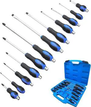 Magnetic Screwdriver Set 12 PCS with Black tips 6 Phillips and 6 Flat Head Screwdrivers with Go-Thru Steel Blades High Torque for Fastening and Loosening (Black Tip_Matt Blade)