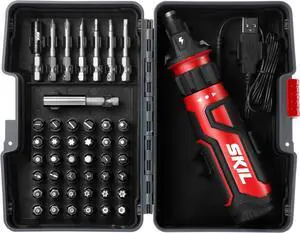 SKIL Rechargeable 4V Cordless Screwdriver with Circuit Sensor Technology Includes 45pcs Bit Set USB Charging Cable Carrying Case - SD561204