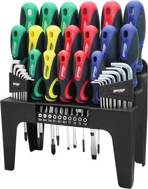 Magnetic Screwdriver Set Includes Hex Key Set Bit Driver and Bit Set High Torque 44-Piece with Plastic Racking DIY Tools Set