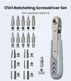 17in1 Right Angle Ratcheting Screwdriver Set [Bearing Steel] 36-Tooth Mini Ratchet Wrench Men Gifts Low Profile Ratchet Screwdriver Magnetic Offset Screwdriver Repair Tool