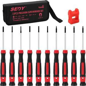 11-Piece Precision Screwdriver Set - Magnetic Mini Screwdrivers for Eyeglasses Watches Computers Laptops Phones - Phillips Slotted Torx Non-Slip Handle Portable Storage Bag Included