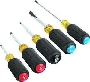 80031C 5-Piece Color-Coded Screwdriver Set Made in USA featureing Precision Tips Cushion-Grip Handles 2 Slotted 2 Phillips 1 Square Great for Home Improvement