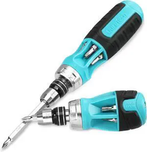 2PCs Ratcheting Screwdriver Set 12-in-1 Multi-bit Standard/Stubby Screw Driver Set Premium S2 Steel Innovated Bits Quick-Load Mechanism with Phillips Slotted Torx Square Bits
