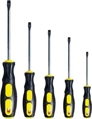 Flat Head Screwdriver Set (5 Sets in the Following Sizes Slotted Screwdriver with Magnetic Tips. Soft Ergonomic Grip from Standard or Precision Flat Screwdrivers