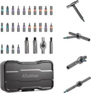 AtuMan 24 in 1 Ratchet Screwdriver Set with Detachable Handle S2 Alloy Steel Precision Bits Magnetic Ratcheting Screwdriver with Case for Bicycle Computer Electronics Repair Ideal for Home DIY