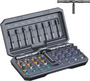 42 in 1 Magnetic Screwdriver Set Multi Bit Ratchet Screwdriver Set With T Handle Portable Storage Case DIY Repair Tool Kit for Electronic Repair Furniture Bicycle Computer Grey