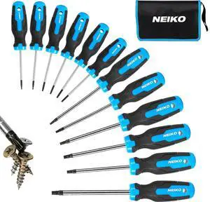 01377A Magnetic Torx Screwdriver Set | 12 Piece | T5  T40 | 6 Point Star Head Driver | Heat Treated Chrome Vanadium Steel | Non Slip Cushioned Handle Grip | Magnet Bit Tip | Carrying Pouch