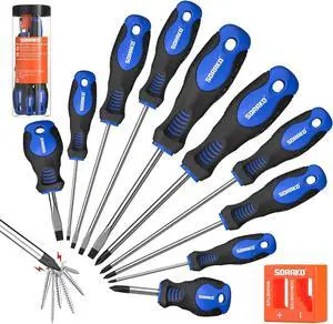 11-Piece Magnetic Screwdriver Set 5 Phillips and 5 Slotted Tips Include Magnetizer Screwdriver with Professional Non-Slip Grip for Home Repair and DIY ProjectsWith Case