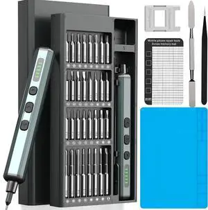 70-in-1 Cordless Electric Screwdriver Set with 64 S2 Steel Bits: 3.7V USB-C Rechargeable 5 Torque Settings & 4 LED Lights Mini Repair Kit for PC RC Electronics Phones Laptops Glasses Clocks