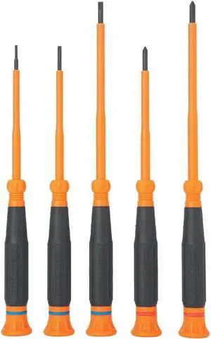 85615INS Mini Precision Screwdriver Set 1000V Rated Insulated Screwdrivers with (2) Phillips and (3) Slotted Tips 5-Piece