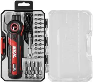 SKIL Twist 2.0 Rechargeable 4V Screwdriver with Pivoting Head Torque Setting USB-C Charging Cable 28 PC Bit Set & Carrying Case- SD5619-02