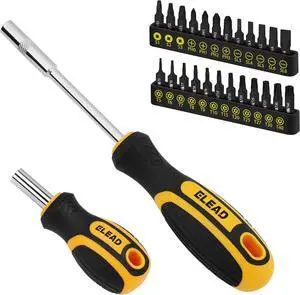 26-Piece Magnetic Screwdriver & Bit Set - Strong Magnetic Bit Holder and Screwdriver Bits Durable & Versatile Ergonomic Cushion Grip 95mm & 210mm Handles Torx Square Phillips Slotted Bits