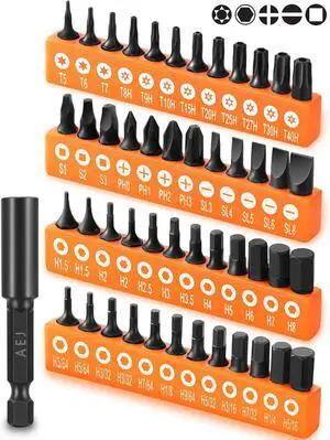 49-Pack Screwdriver Bit Set Hex Head Drill Bit Set Torx Square Slotted Phillips Bit Set with 1/4 Bit Holder 1/4 Hex Shank S2 Steel 1Long