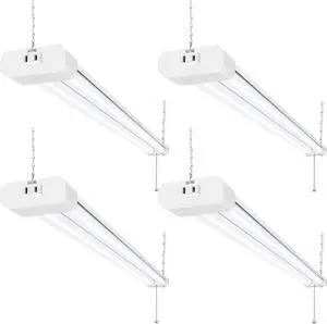 4 Pack 4FT LED Shop Light Linkable Utility Shop Lights 42W 5000K Daylight White Shop Light for Garages Workshops Hanging or FlushMount Power Cord with Pull Chain Switch ETL