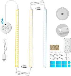 LED Cabinet Lights Bar with Motion Sensor Dimmable Brightness and Color Wireless Remote Ultra Thin Strips Lighting Magnetic Mounting for Kitchen Bookshelf Closet 3Pack