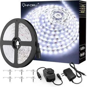 LED Light Strip 16.4ft Dimmable LED Tape Light 6000K Daylight White Strip Lighting 300 LEDs Flexible Vanity Mirror Light 5M 12V Ribbon Rope Light for Bedroom Under Cabinet Kitchen Christams