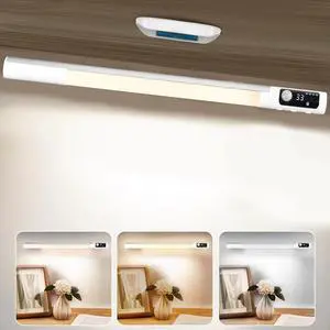 Battery Powered Operated Wall Strip Lights Rechargeable Magnetic LED Light Bar with 3 Color Modes Dimmable Under Desk Light for Reading Under Shelf Wall Workshop Cabinet Closet Kitchen