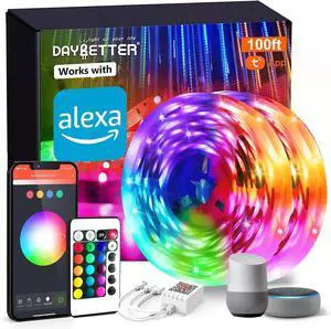 Smart WiFi Led Lights 100ft Tuya App Controlled Led Strip Lights Work with Alexa and Google Assistant Timer Schedule Color Changing Led Lights for Bedroom Party Kitchen