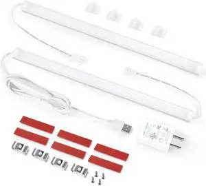 Plug Under Cabinet Light Kit with Power Adapter Dimmer 2 pcs 12 Inch USB LED Light Bars. Dimmable Linkable for Kitchen Counter Workbench Coffee Station Workspace Closet. Daylight 5000K